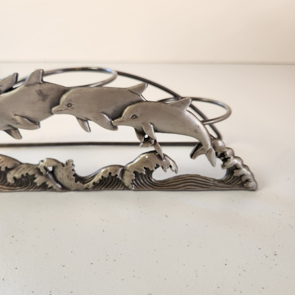 Vintage 90s Pewter Dolphin Candle Holder Votive 3 Tea Light Dolphins Ocean - Picture 3 of 6